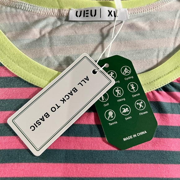 NWT Oversized UE Pink and Gray Striped Tee with Neon Accents - Picture 2 of 2